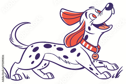 Joyful Cartoon Dalmatian Dog Running Design on White Background