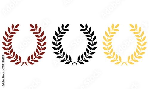 laurel wreath set. gold, Black and Red wreath badge for award, achievement, trophy, prize winner and other design element. transparent vector.
