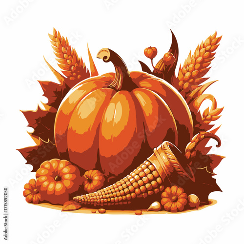 Bright orange pumpkin vector, thanksgiving vector