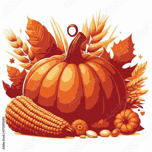 Bright orange pumpkin vector, thanksgiving vector