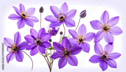 Vibrant Purple Clematis Flowers on White Background