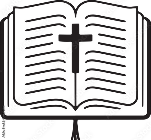 Open Book with Cross Symbol Silhouette Representing Faith and Spirituality on Transparent Backdrop