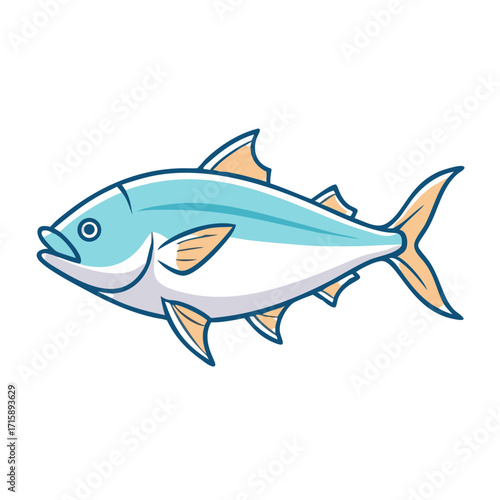 Illustration of a blue and white tuna swimming in the ocean