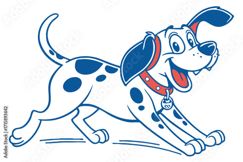 Playful Cartoon Dalmatian Dog with Collar on White Background