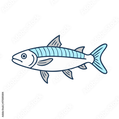 Cartoon barracuda swimming with a sleek body and pointed fins design