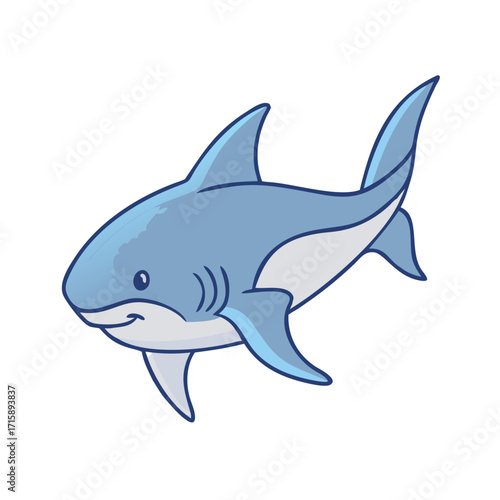 Cartoon shark illustration, cute ocean animal with fins and friendly smile