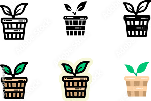 set of plant in pot icon