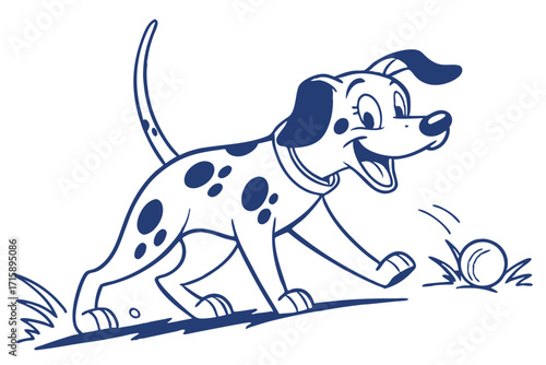 Playful Dalmatian Dog Chasing Ball in Style on White Background