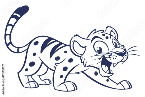 Playful Line Art Cartoon Leopard on White Background