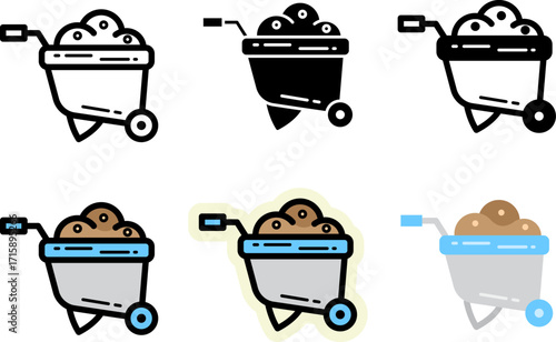 set of wheelbarrow icon