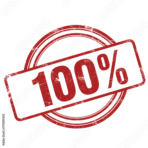 A red stamp displaying one hundred percent with a distressed texture
