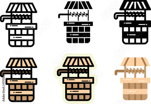 set of wooden well icon