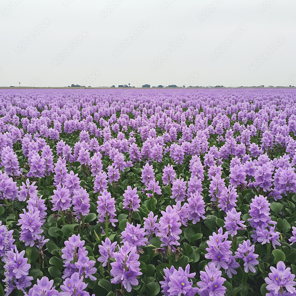 Obraz premium A field of purple flowers stretches to the horizon under a cloudy sky landscape