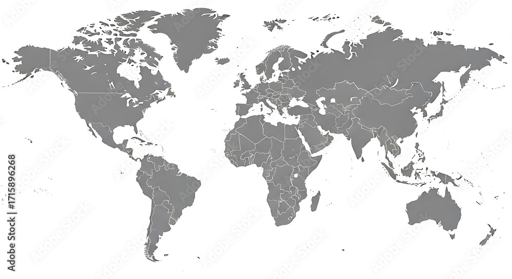 Fototapeta premium Gray World Map Illustration Showing Continents and Countries for Educational and Geographic Use