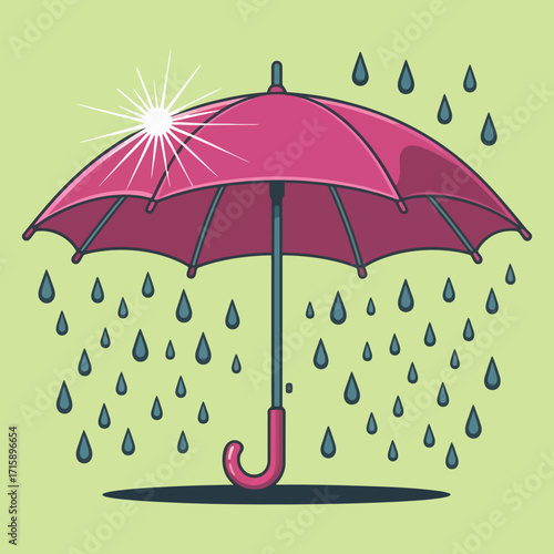 Blue and black cartoon umbrella vector illustration with rain drops for protection from the wet weather
