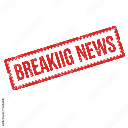 A simple red breaking news stamp isolated on a clean white background