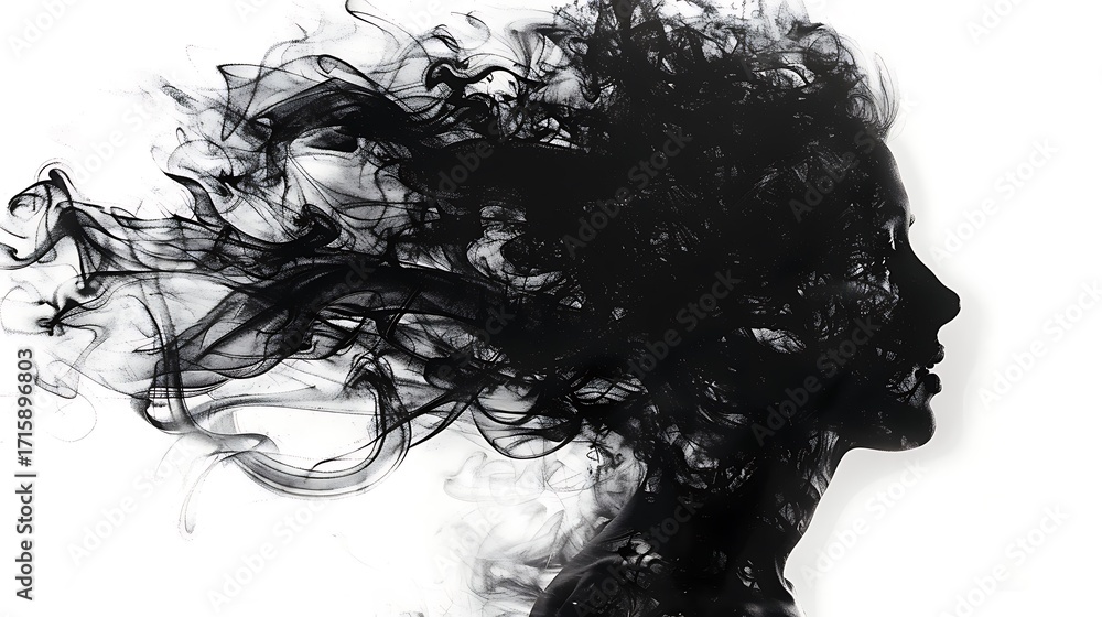 Fototapeta premium Abstract Silhouette of a Woman Dissolving into Smoke