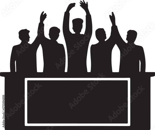 Silhouette of Cheering Crowd Behind a Podium with Transparent Background for Event Graphics