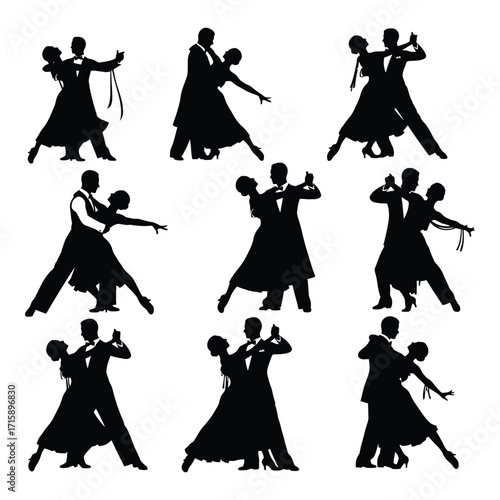 Elegant ballroom dancers silhouette collection capturing classic dance poses and movements silhouette