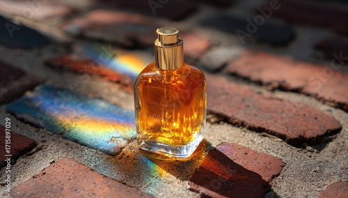 Amber perfume bottle on brick (1)
