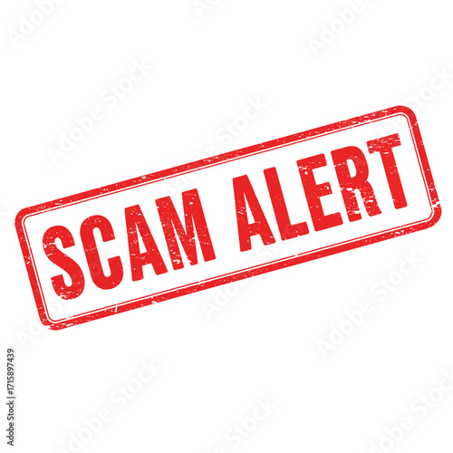 A red rectangular stamp displaying the words scam alert in white