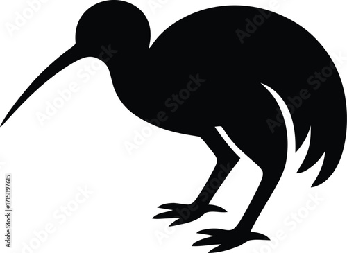 Silhouette of a Kiwi Bird Walking on a Transparent Background Vector Graphic Illustration