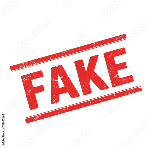 Red stamp displaying the word fake with horizontal lines above and below