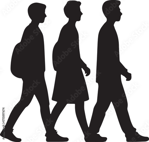 Walking People Silhouette Group of Pedestrians Crowd Moving Forward Directional Movement Vector