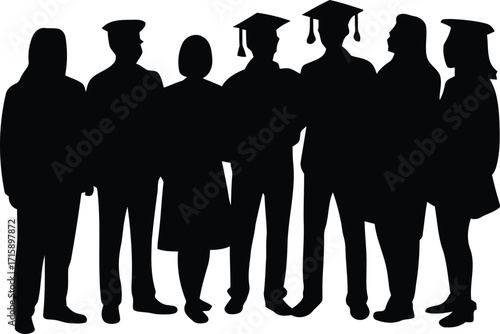 Diverse Group of Graduates Silhouette Vector Illustration for Academic Success and Achievement
