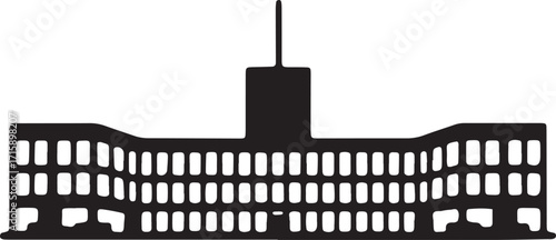 Silhouette of a Classic Building Facade with Multiple Windows and a Central Tower on Transparent Backdrop