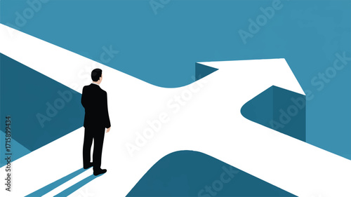 Vector art of man standing at a crossroads, contemplating a decision