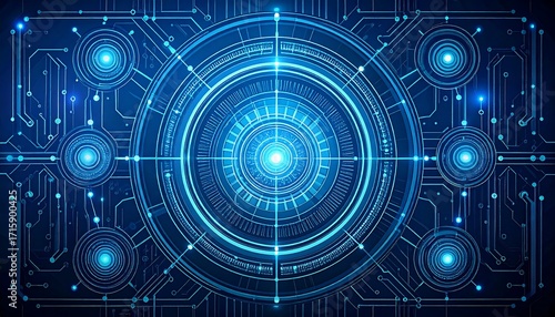 Circuitry, glowing, circular patterns