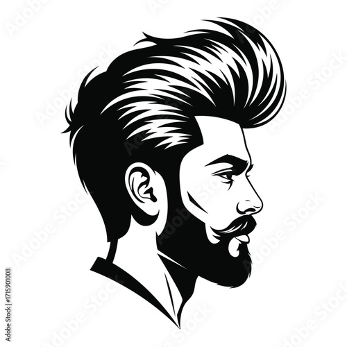 Stylish bearded man profile with pompadour hairstyle and mustache barber shop art silhouette