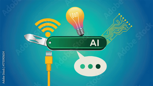 Vector art of ai swiss army knife symbolizing technology integration and innovation