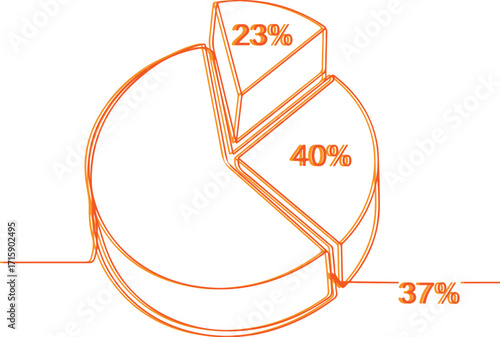 Vector art of 3d pie chart showing percentages