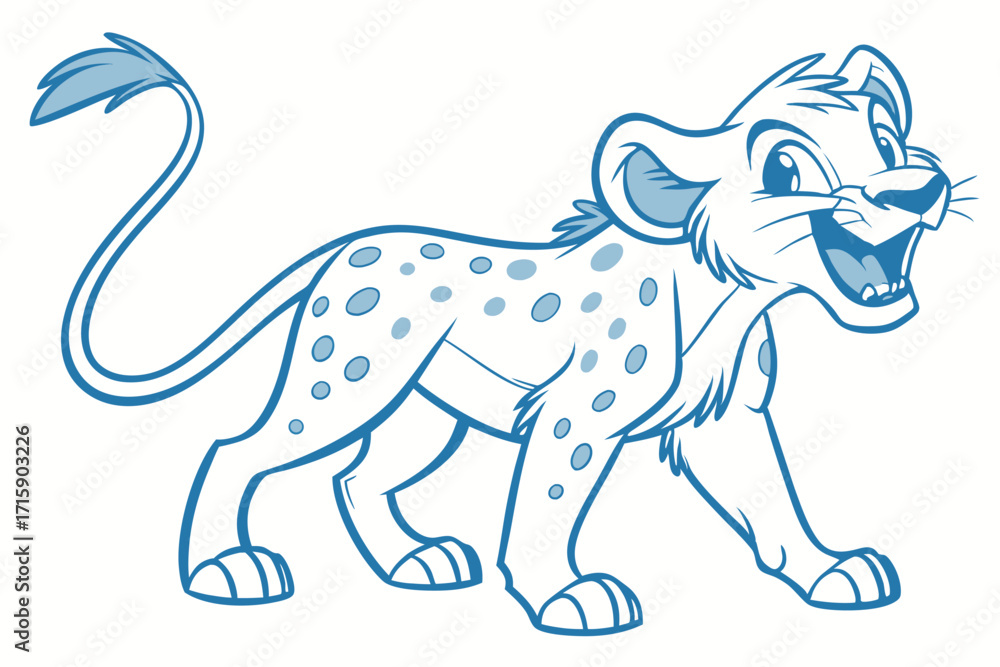 Fototapeta premium Walking Cartoon Cub with Spot Pattern on White Background
