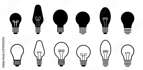 Bulb lamp icons set. Editable stroke. Electric lamp illustration symbol. Idea sign or logo.