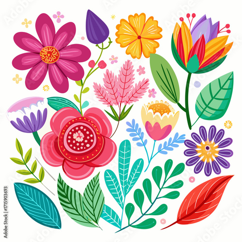Vector Flower and Leaf Set – Perfect for DIY Designs .Adobe Illustrator Artwork