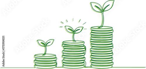 Vector art of growing money coins with plants