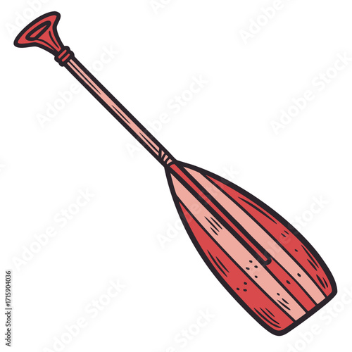Hand drawn illustration of a red and pink striped paddle with a white background
