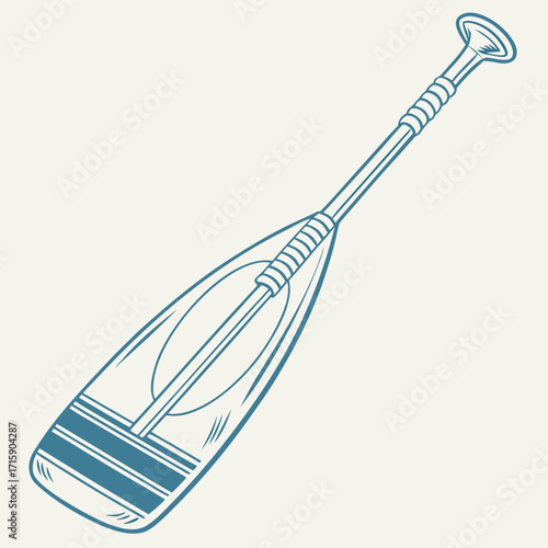 Stylized blue outline drawing of a stand up paddleboard paddle on a cream background