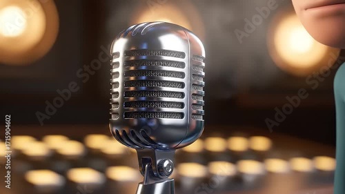 Cartoon Hand Holding Retro Microphone 3D Render of Vintage Mic for Podcast, Radio, Music, and Broadcasting Concepts