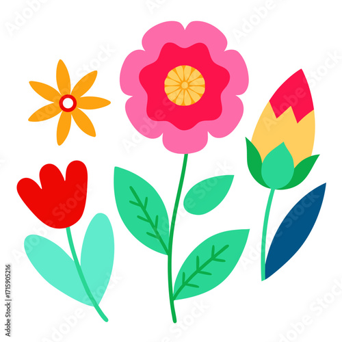 Cute Botanical Elements – Leaves and Flowers Illustration .Adobe Illustrator Artwork