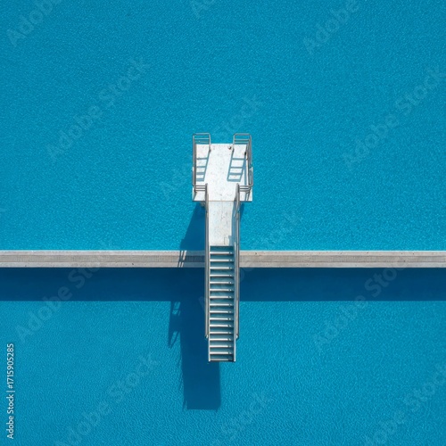 Aerial View of Diving Platform Over Clear Blue Swimming Pool Water