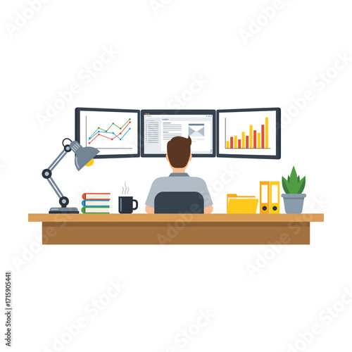 Businessman_Analyzing_Data_on_Triple_Monitor_Setup