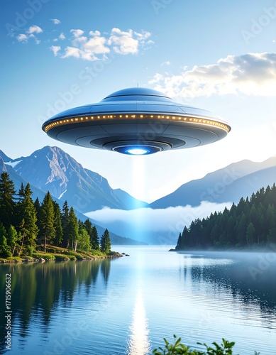 UFO over mountain lake