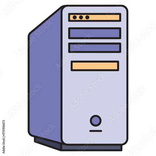 Desktop tower computer elements graphic illustration representing technology and digital information