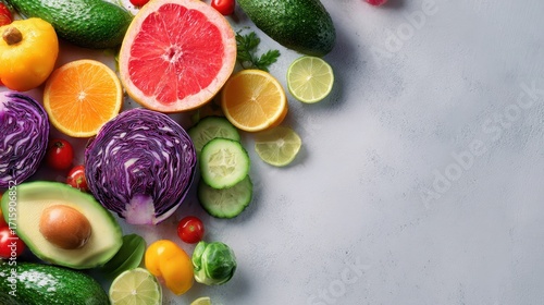 Vibrant Fruits and Veggies to Strengthen the Immune System. Healthy Eating Background with Ample Space for Text. Top View of Nutritious Food Choices