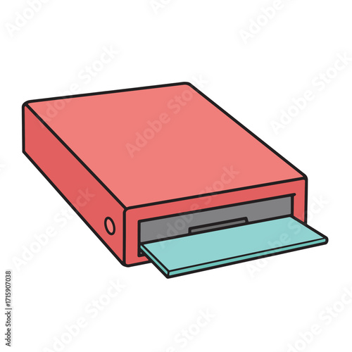 Red computer element, isolated vector illustration of a computer peripheral device for data storage