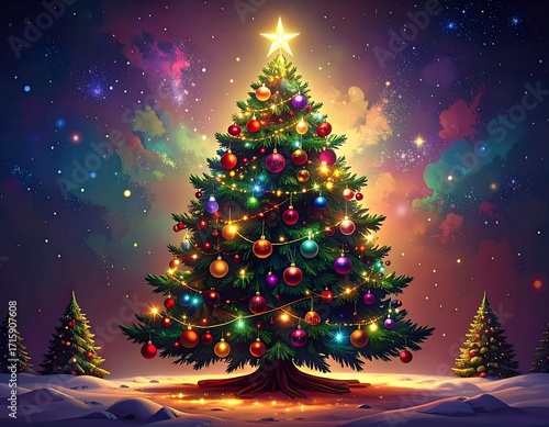 Wallpaper Mural Christmas tree illustration with starry night Torontodigital.ca